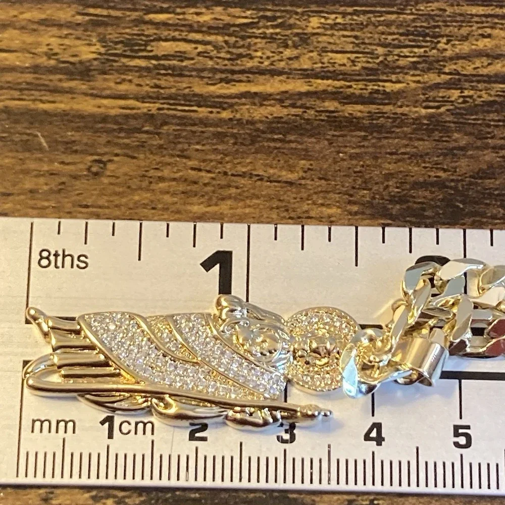 Saint Jude CZ Pendant Necklace Tantiue‎ 23.5in 5mm Gold Tone Curb Link Chain